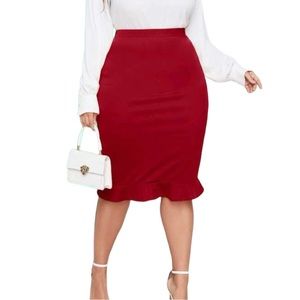 🆕RED RUFFLE HEM PENCIL SKIRT